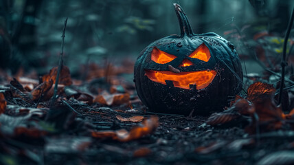 a simple art style featuring a halloween pumpkin with a light inside, set against a black background