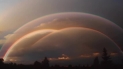 Wall Mural - twin arcs of swirling colors across the sky a magnificent double rainbow.