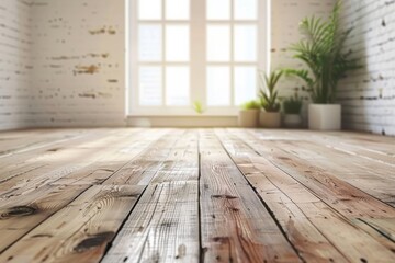 Empty bedroom interior background wooden floor created with Generative AI