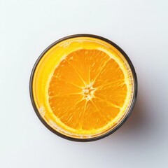 Wall Mural - One cup of orange juice on a white background. Overhead view.