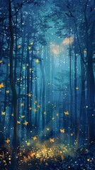 Wall Mural - A forest at night with a full moon in the sky generated by AI