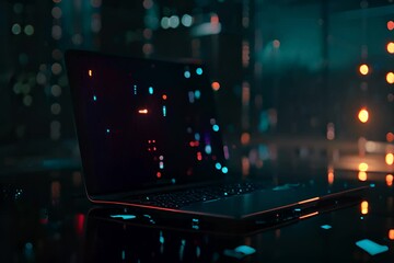A laptop with digital data and cyber network concept .