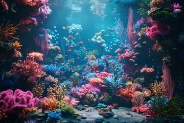 Wall Mural - A colorful underwater scene with a variety of fish and plants generated by AI