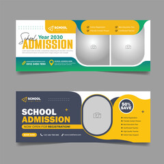 Wall Mural - Back to school admission social media facebook cover design and higher education banner template