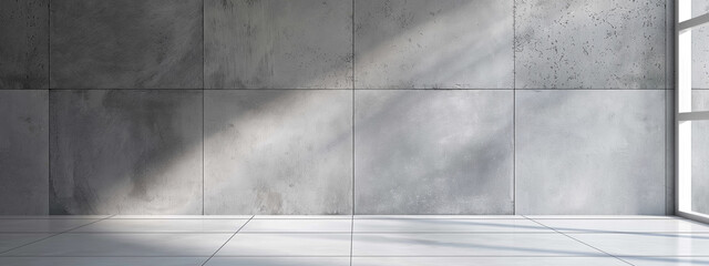 Wall Mural - a concrete floor and wall with light and shadow from a window in room background, 3d render illustration.
