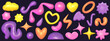 © Анжелика Полтавец - 3d abstract y2k shape set isolated. Plastic color playful element star, heart and cloud for kid design. 3d y2k doodle memphis shape. Vector cartoon illustration