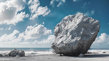 Wall Mural - a massive grey rock standing tall against a vivid blue sky an imposing symbol of strength and resili