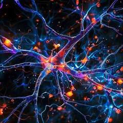 3. Neuron signaling in the brain, microscopic view, detailed synapses and dendrites, vibrant and sharp clarity