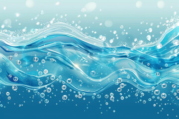 Wall Mural - Blue Background, Dynamic Water Wave and Bubbles