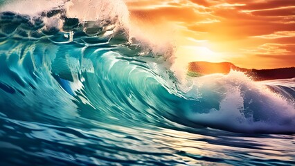 Ocean wave. Storm. Sunset	