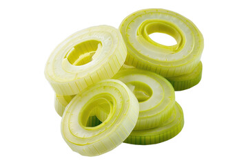 Poster - Sliced leek rings isolated on white background