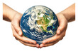 © posterpalette - Two hands holding planet earth isolated on white background
