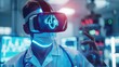 © somchai20162516 - Medical innovation technology concept. Cardiologist doctor wearing virtual reality glasses. Checking heart disease and report testing result with simulator