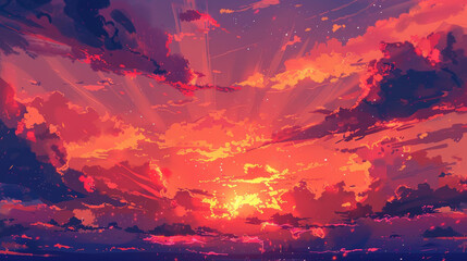 Sticker - A stunning sunset paints the sky in shades of orange, pink, and red.