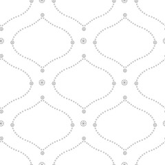 Sticker - Seamless pattern with black linear floral ogee geometrical motifs on a white background. Minimalist classic abstract repeat wallpaper.