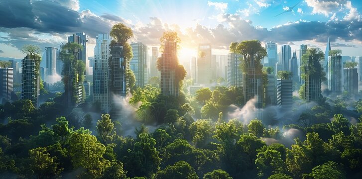 Sustainable Futuristic architecture. Ecological futuristic green city, green architecture background green city landscape