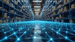 © nicole - A holographic projection of a supply chain network diagram in a logistics center, business, dynamic and dramatic compositions, with copy space