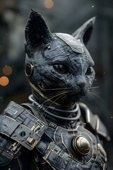 Poster - Cybernetic Feline Warrior in Ominous Smoke-Filled Environment