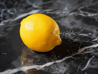 Poster - Vibrant yellow lemon on dark background