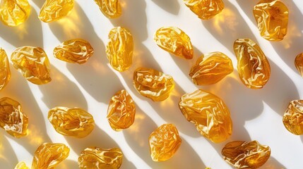 Wall Mural - Raisins made of gold on a white acrylic surface