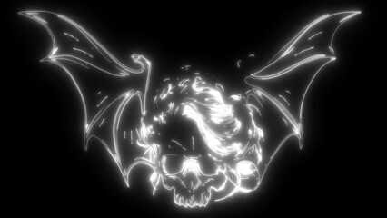 Sticker - white silhouette of skull and bat wing on black background