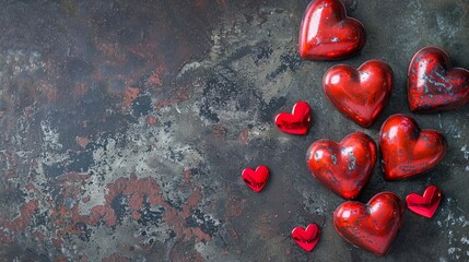 Wall Mural - Romantic red hearts on dark background