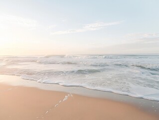 Canvas Print - serene ocean waves crashing on sandy beach at sunset