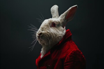 Canvas Print - Adorable rabbit wearing a red coat