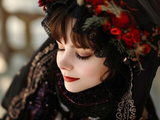 Sticker - woman in traditional floral headpiece