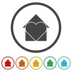 Poster - House Care logo. Set icons in color circle buttons