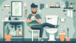 © Prince - Smiling guy sitting on toilet surfing internet vector