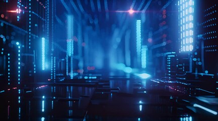 3d rendering of digital background with blue glowing data and numbers.