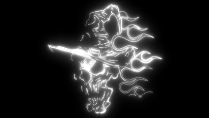 Poster - white silhouette of Skull. Wizard s skull with flames