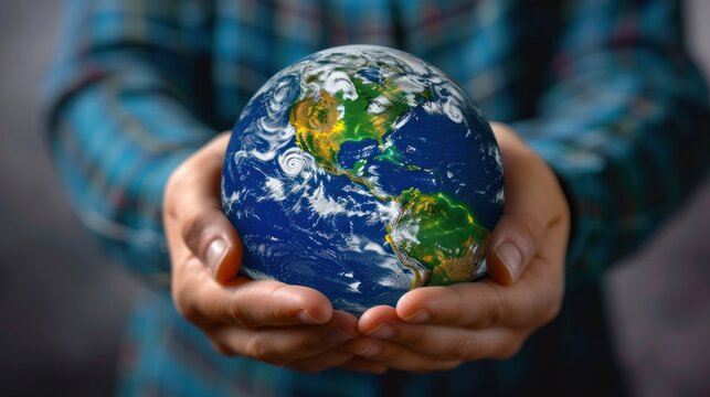 Earth protection day human hands holding the round planet earth illustration