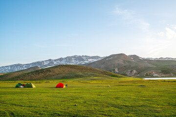 Wall Mural - Scenic views of Eğrigöl Lake and Geyik Mount which is on the Söbüçimen Plateau at the foothills of the Geyik Mountains of the Taurus Mountains, on the border of Konya and Antalya.