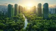 © DARIKA - Environmental conservation concept, A cityscape with abundant green spaces, showcasing urban planning efforts to incorporate nature. Realistic Photo,