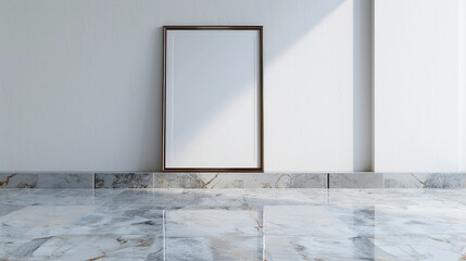 Wall Mural - Modern gallery with a 3D empty frame on an elegant Limestone marble floor.