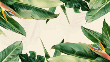 Wall Mural - Resource for designing a creamy bird of paradise leaf background