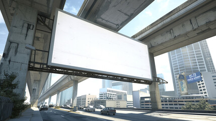 Wall Mural - Minimalist-style blank billboard on a busy urban overpass, 3D rendered, ideal for impactful advertising.