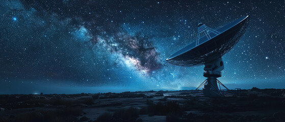 Wall Mural - wallpaper of Radio telescope in starry night with milky way