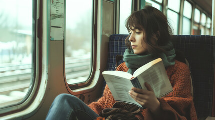 Sticker - Woman reading on train