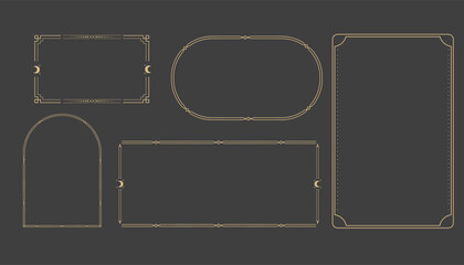 Wall Mural - golden celestial minimal esoteric frame, thin line border, mystyc linear decoration with dots, moon,