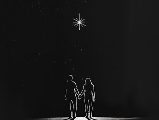 Wall Mural - there are two people standing in the dark looking at the star