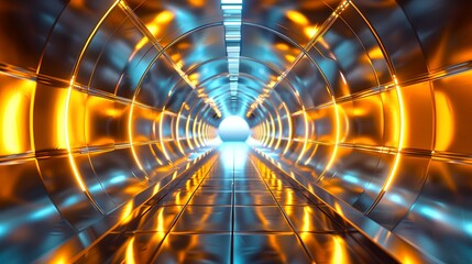 Wall Mural - futuristic neon tunnel with vibrant colors. digital art with abstract design. perfect for sci-fi and