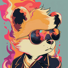 Canvas Print - there is a picture of a panda bear wearing sunglasses and a jacket