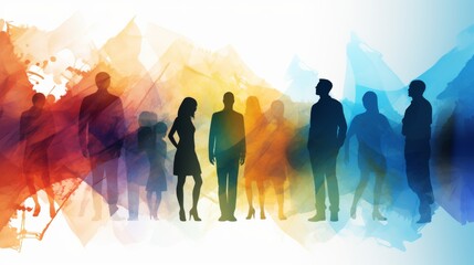 Wall Mural - Colorful silhouettes of diverse people holding hands, Diversity Equity and Inclusion, modern company background