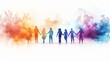 © Spear - colorful watercolor silhouette of diverse people walking forward unity in diversity concept