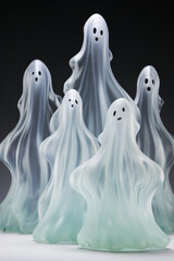 Wall Mural - Three ghost statues with white lights and ghost faces on them.