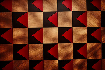 Wall Mural - Red and brown wall with pattern of squares and triangles.