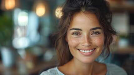 Wall Mural - smiling female professional executive using computer in corporate office looking at camera illustration photo